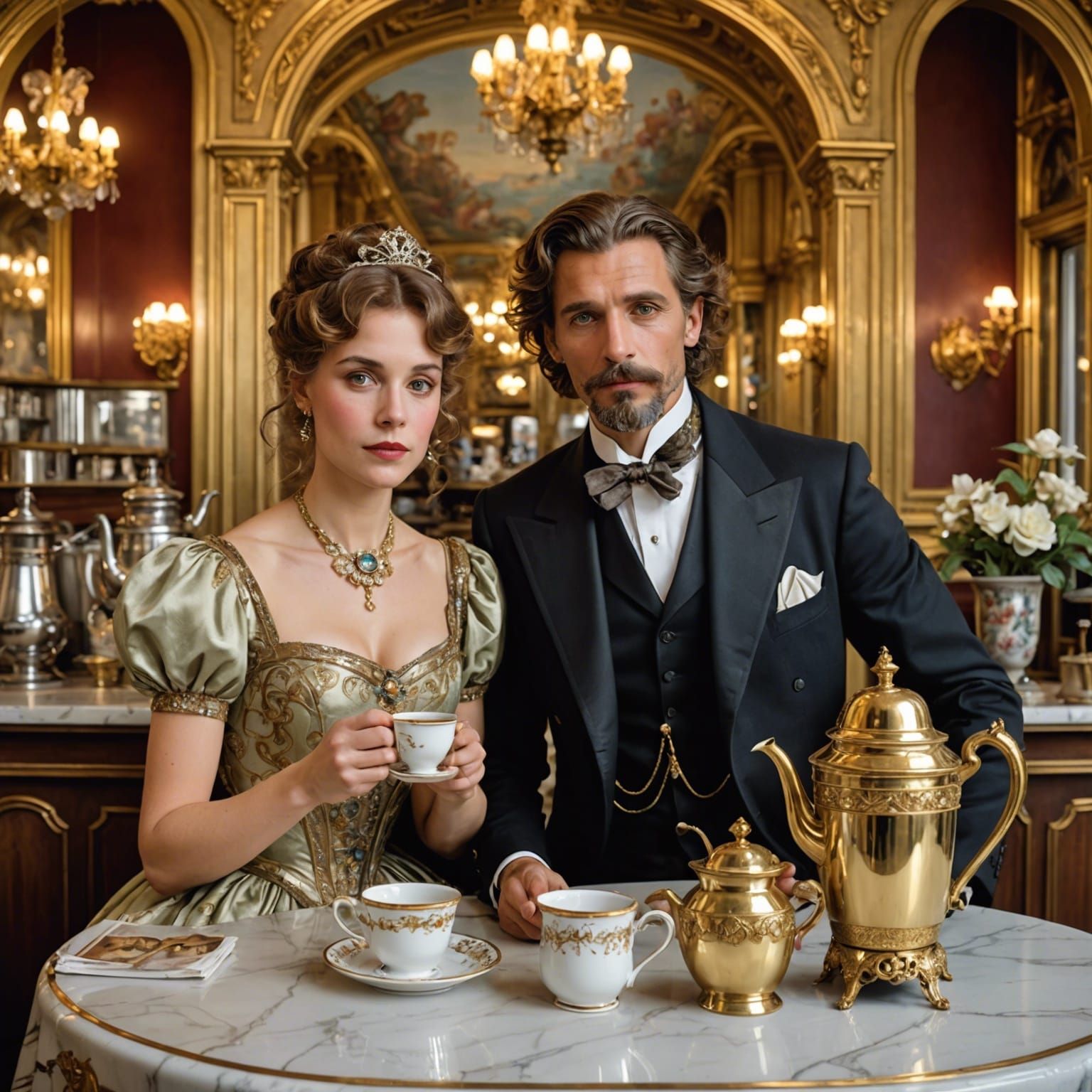 Belle Époque Couple in a Parisian Café