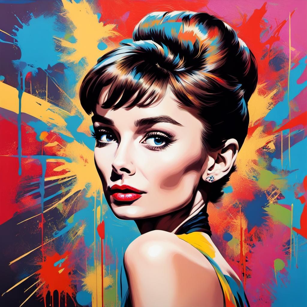 Audrey Hepburn Style Pop Art Beauty in Chaos