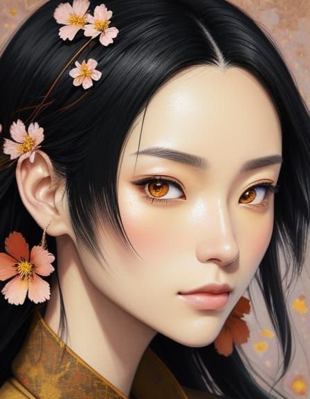 Anime Key Visual: Woman with Flowers in Manga Style