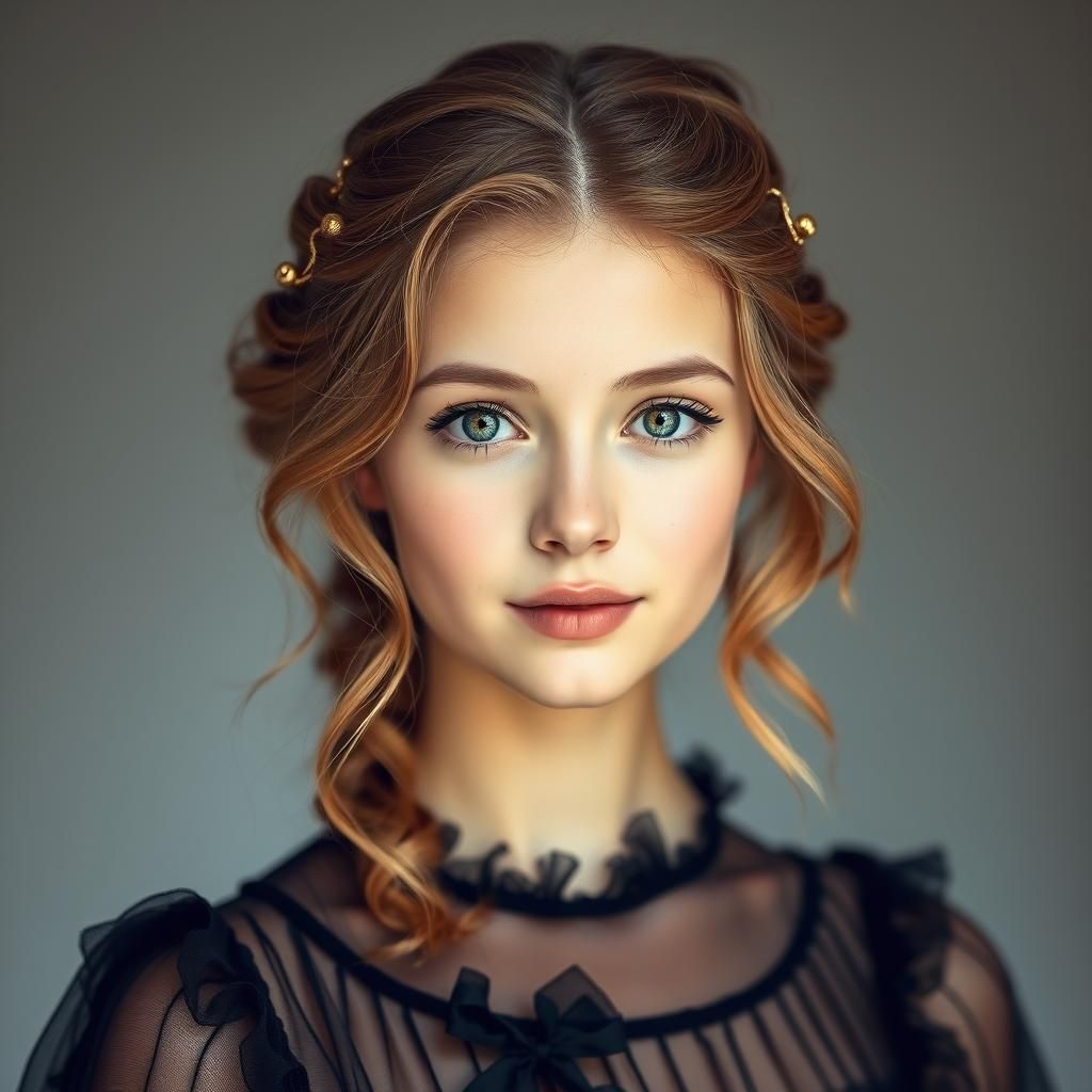 Elegant Woman with Chestnut Hair in Romantic Style