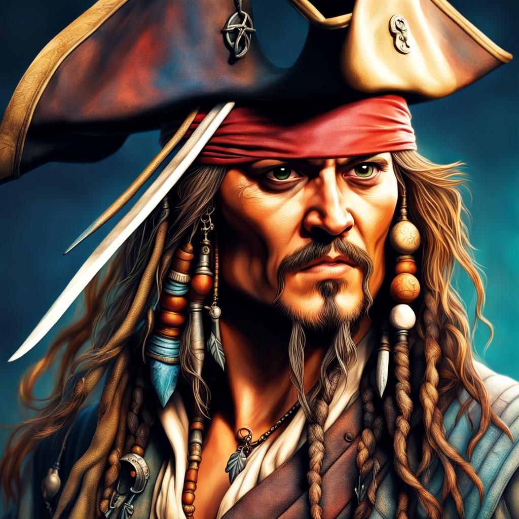 Hyperrealistic Pirate Portrait in Splash Art Style