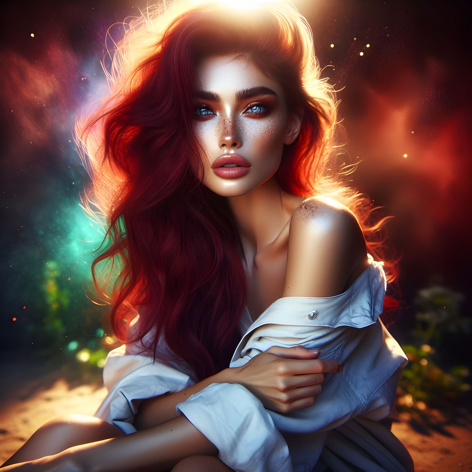 Hyperrealistic Macro Shot: Woman with Red Hair