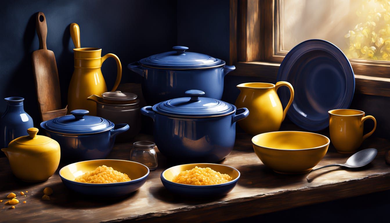 Vibrant Kitchen Scene in Warm Yellow Light