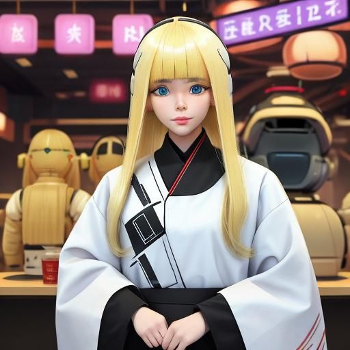 AI Blonde Woman in Cherry Blossom Kimono