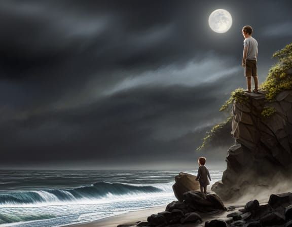 Boy and Shadow Animal Show: Cinematic Sepia Photograph