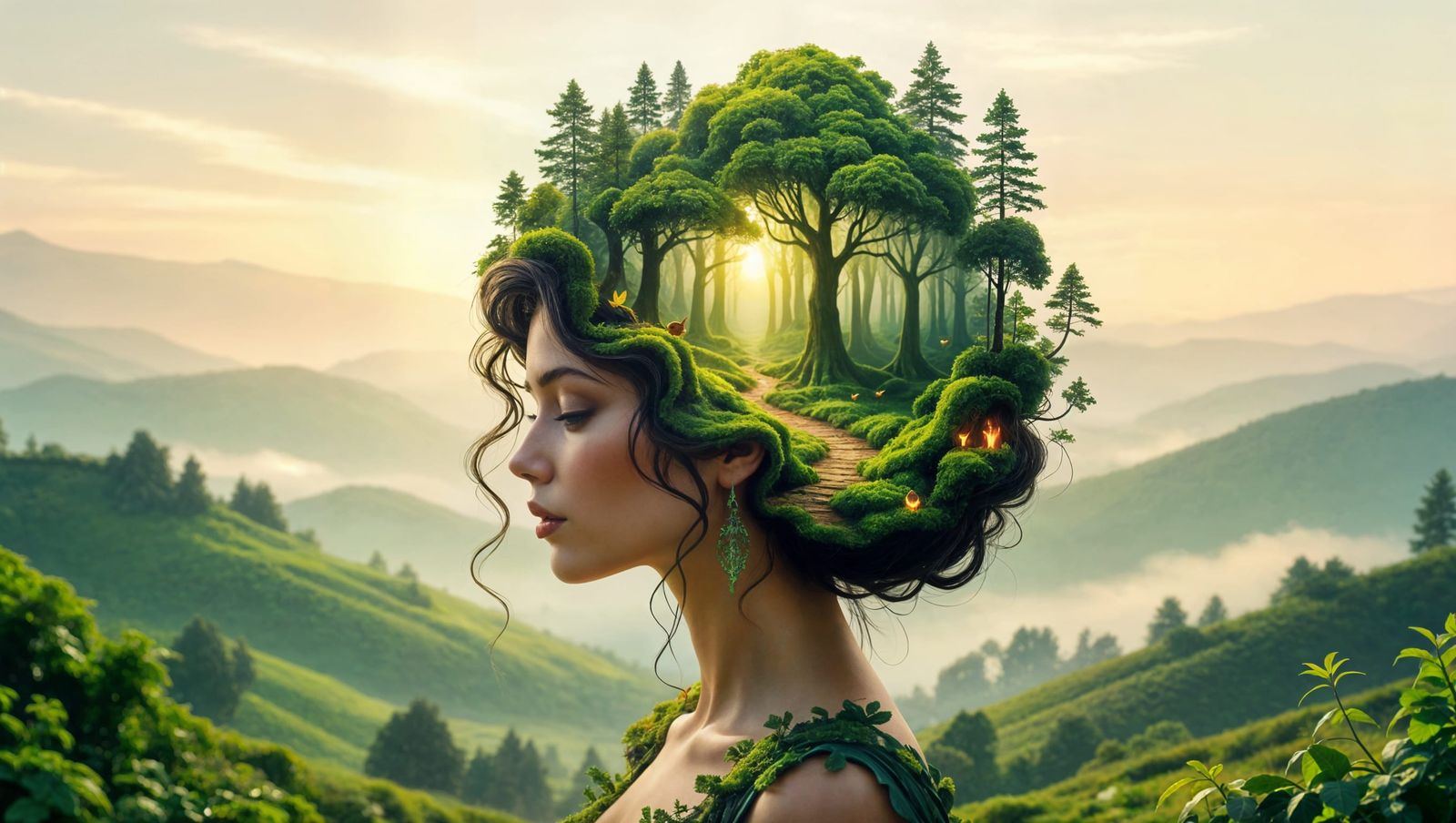 Surreal Digital Art Portrait of a Woman in Enchanted Forest ...