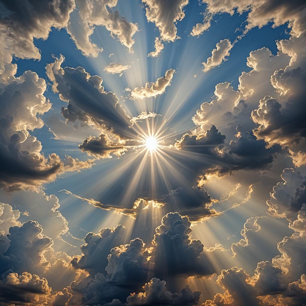 Hyperrealistic Cloud Vortex with Sunshine Rays