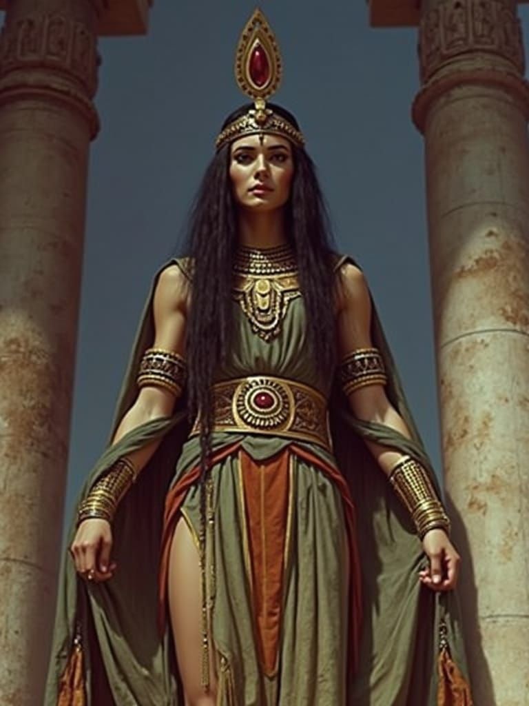 Egyptian Priestess in Temple, Detailed Fantasy Painting