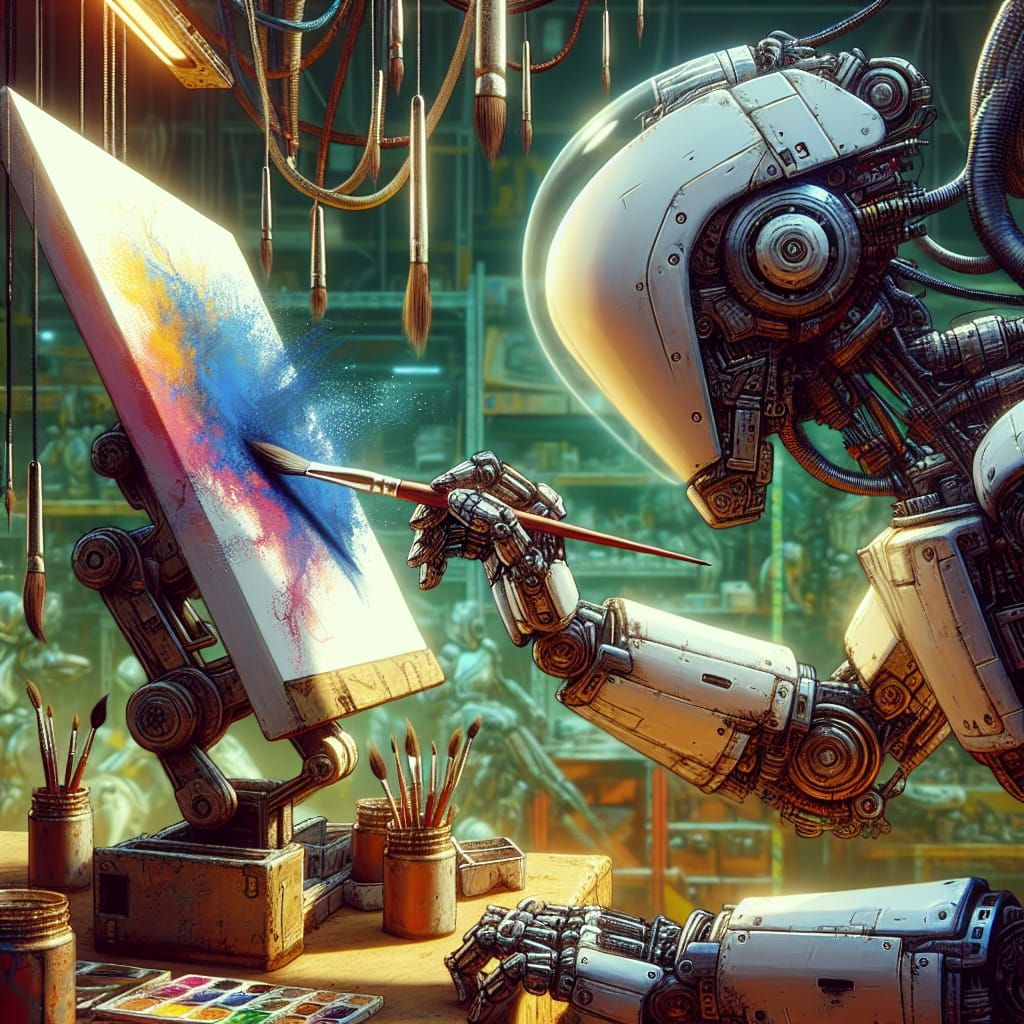 Mecha Robot Creates Watercolor Painting
