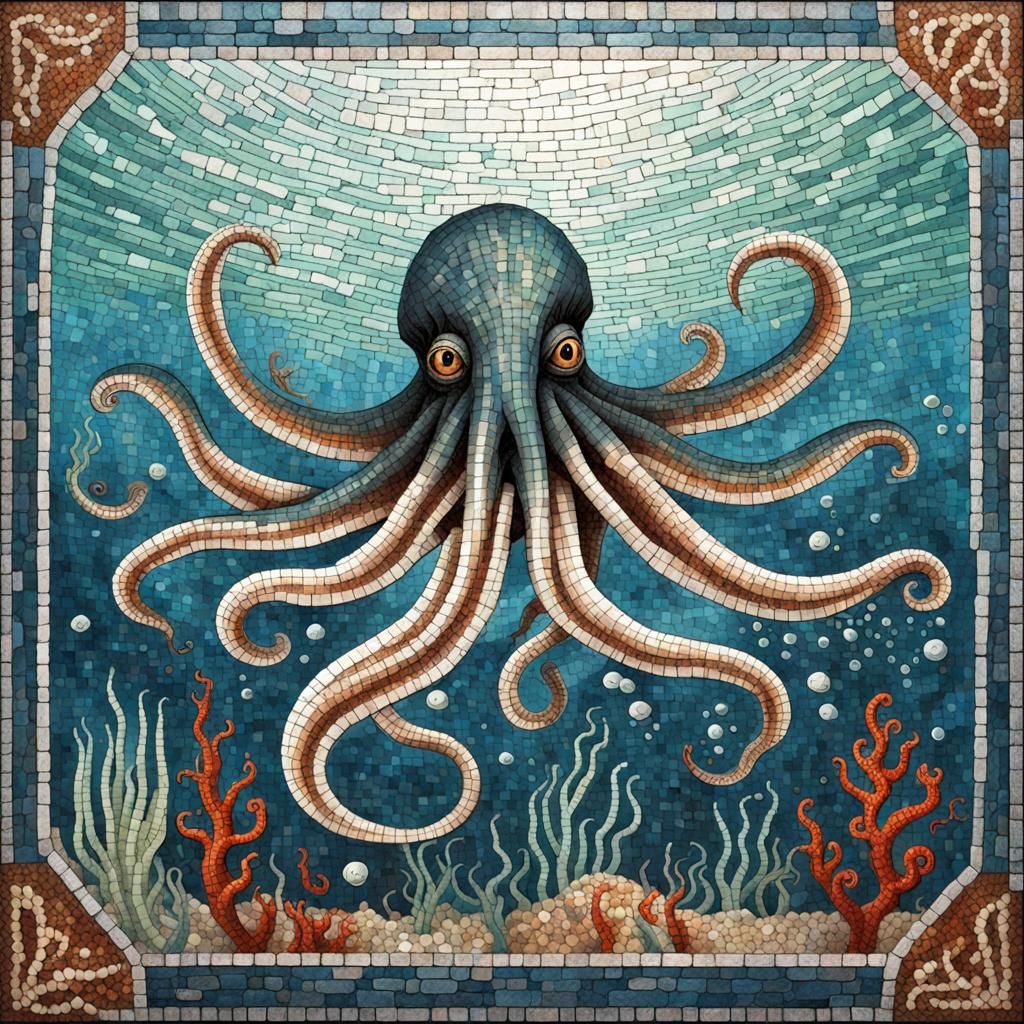 Cthulhu in Underwater Mosaic Scene