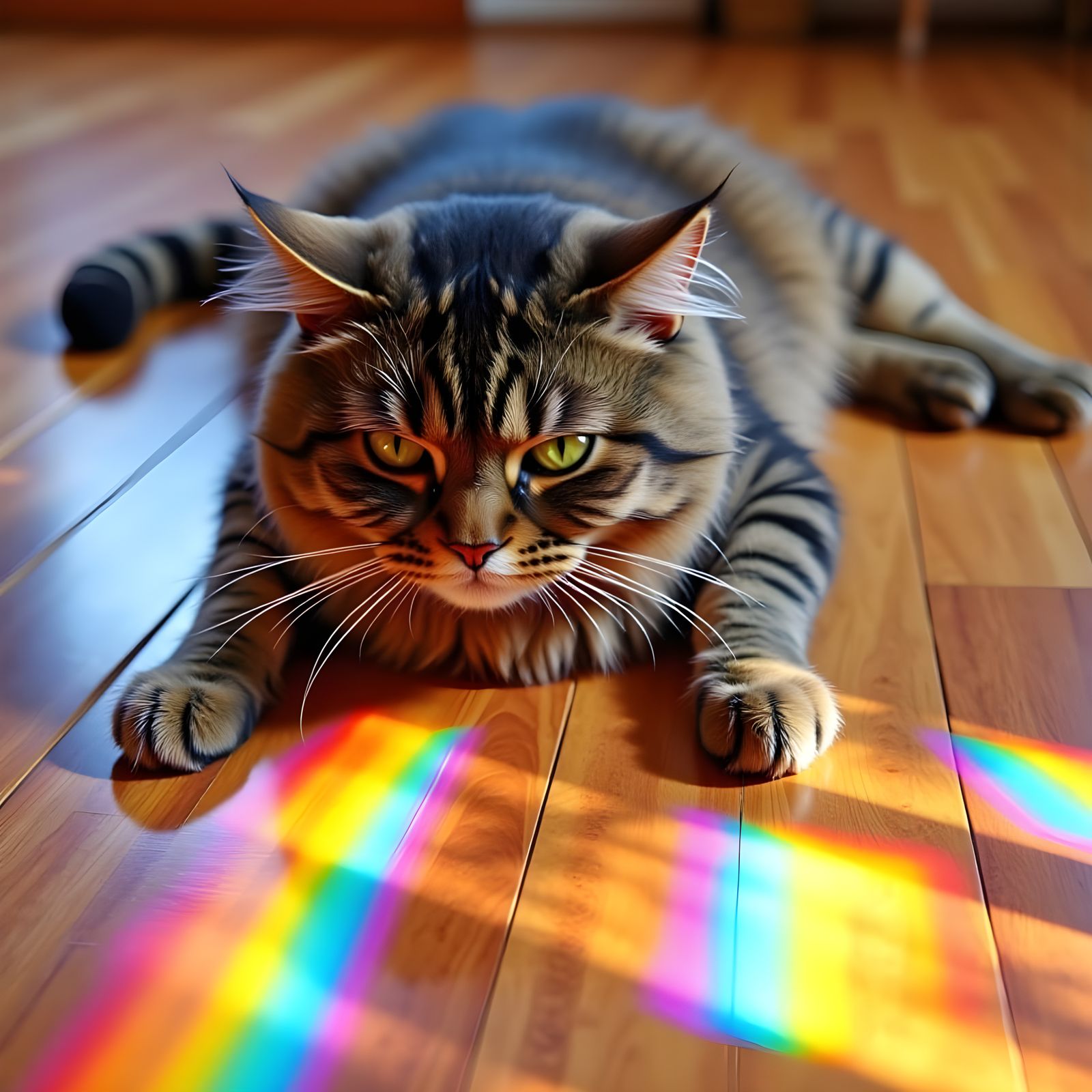 Vibrant Rainbow Effect on Relaxed Tabby Cat