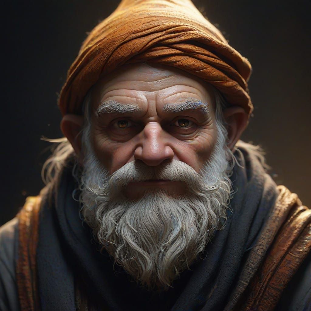 Grizzled Gnome Warlock in Intricate Etching Style