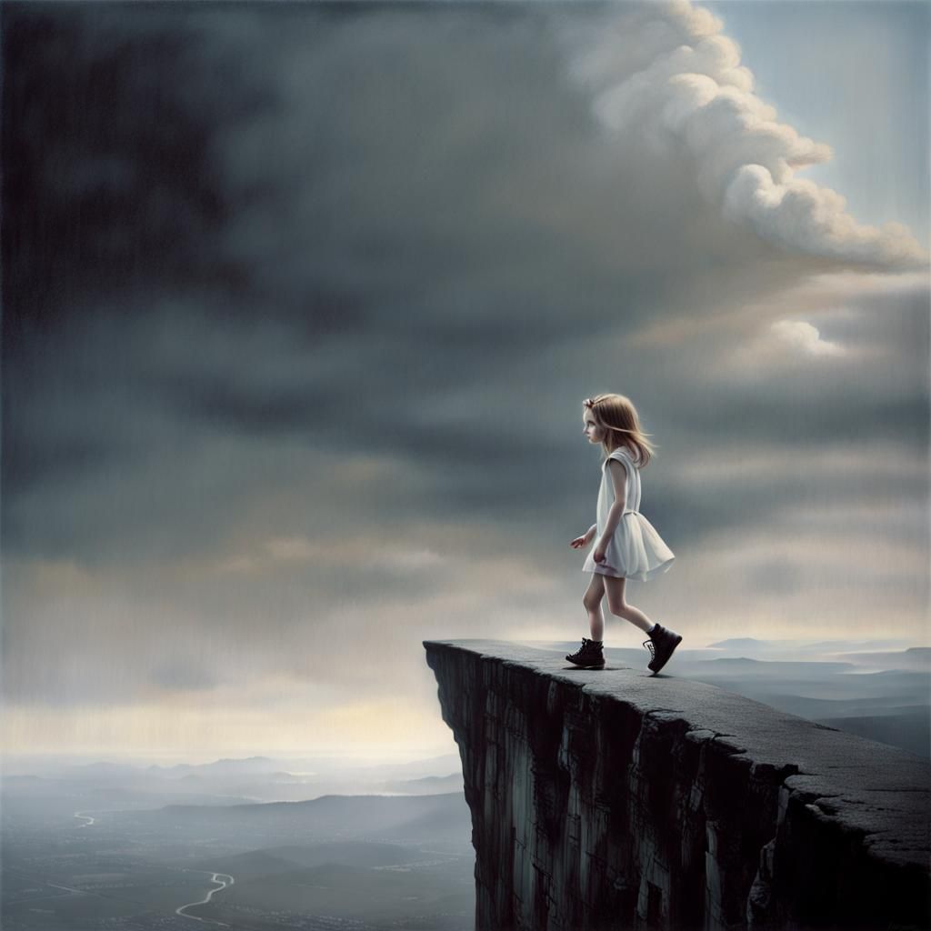 Trompe-l'œil Girl Walks Over Abyss