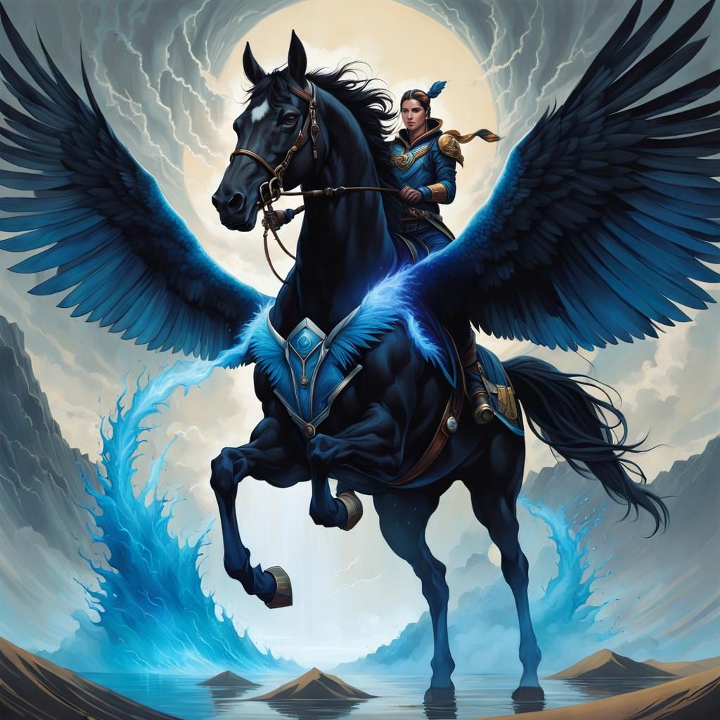 Photorealistic Horse Bird: Colorful Ink Flow Masterpiece