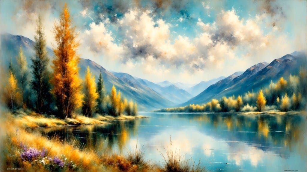 Spring Evening at Lake Jølster in Impressionist Style