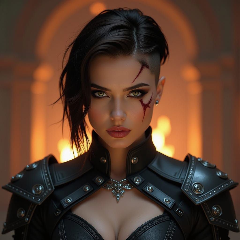 Enigmatic Warrior Woman in Cyberpunk Cinematic Style