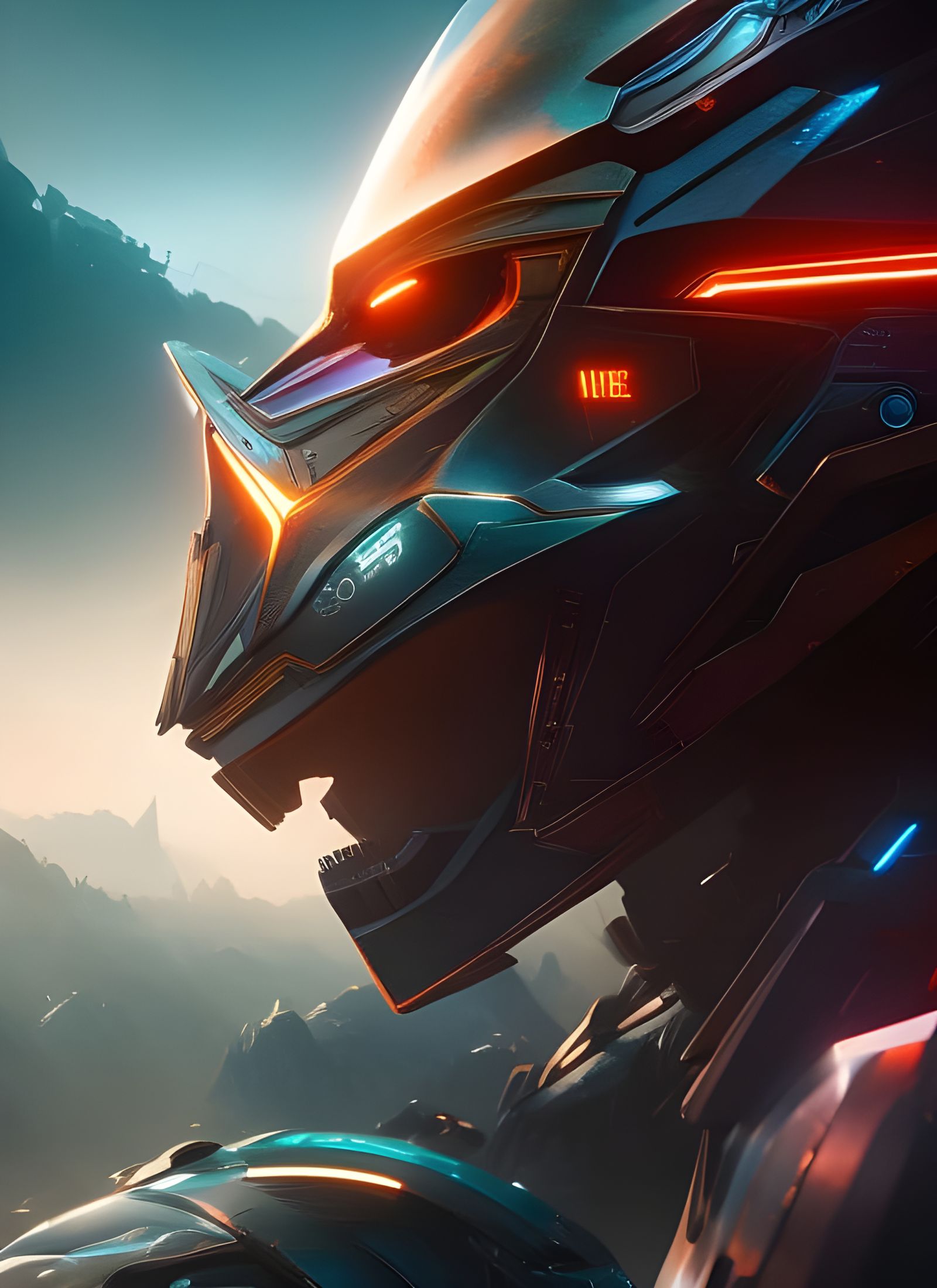 Cyberpunk Goddess with Cyan Hair, Digital Illustration