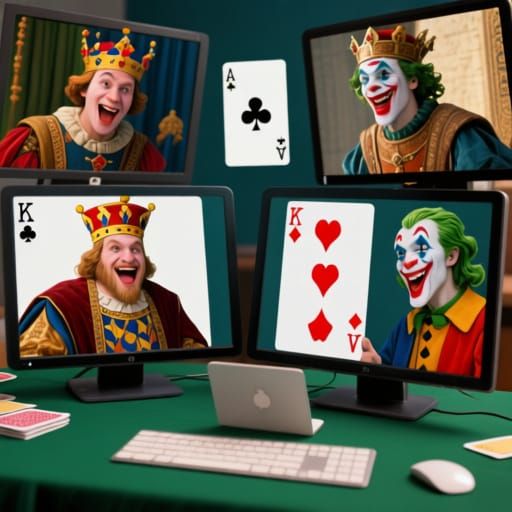Playing Card Royals Join Virtual Meeting Comedic Realism