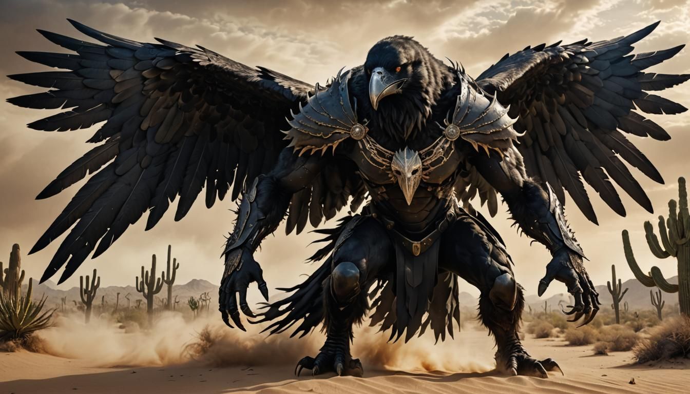 Terrifying Crow Wolfman Warrior in Hyperrealism