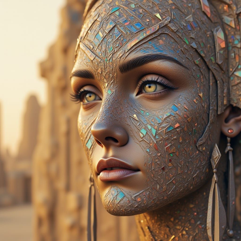 Cyborg Guardian of Desert Ruins in Anime Style