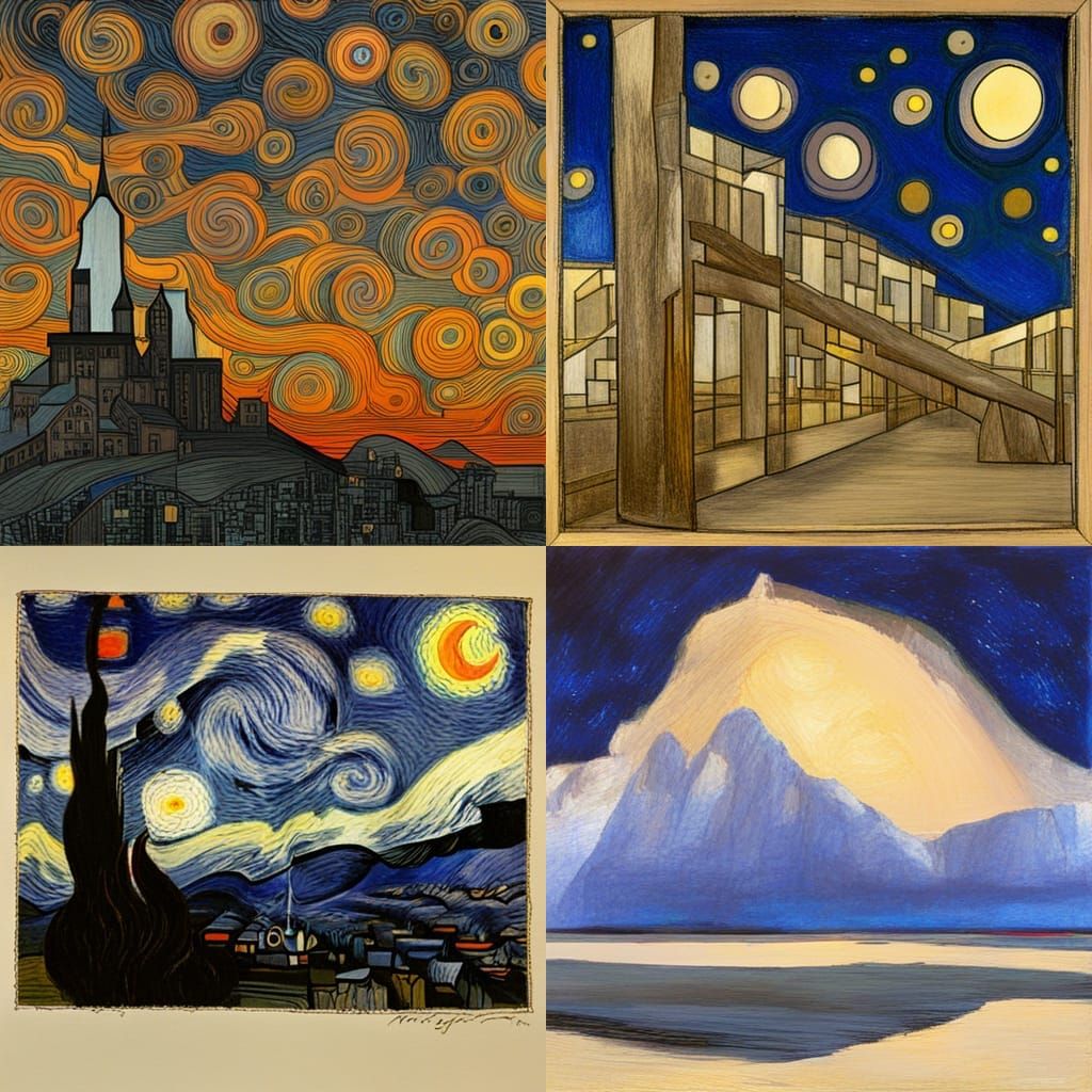 Starry Night in Mondrian Art Style