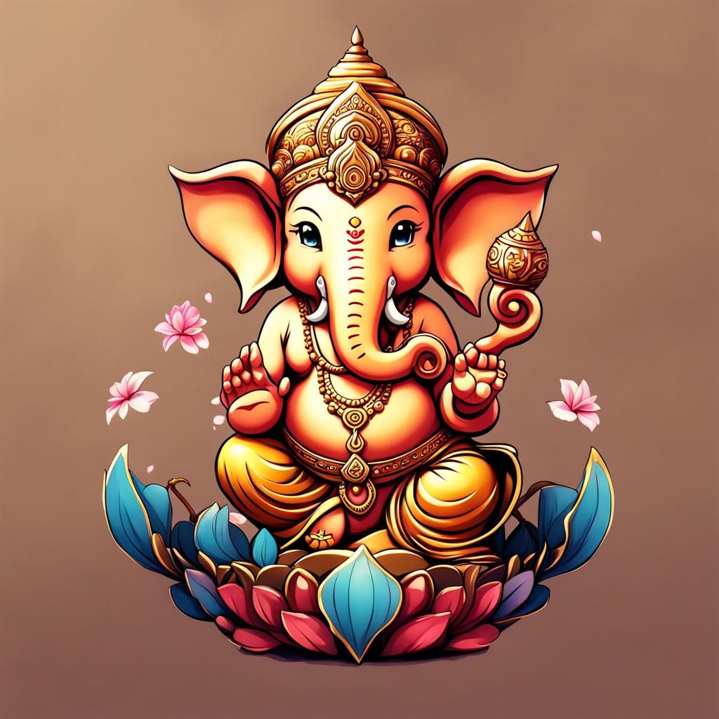 Cute Ganesha Statue in Anime Style
