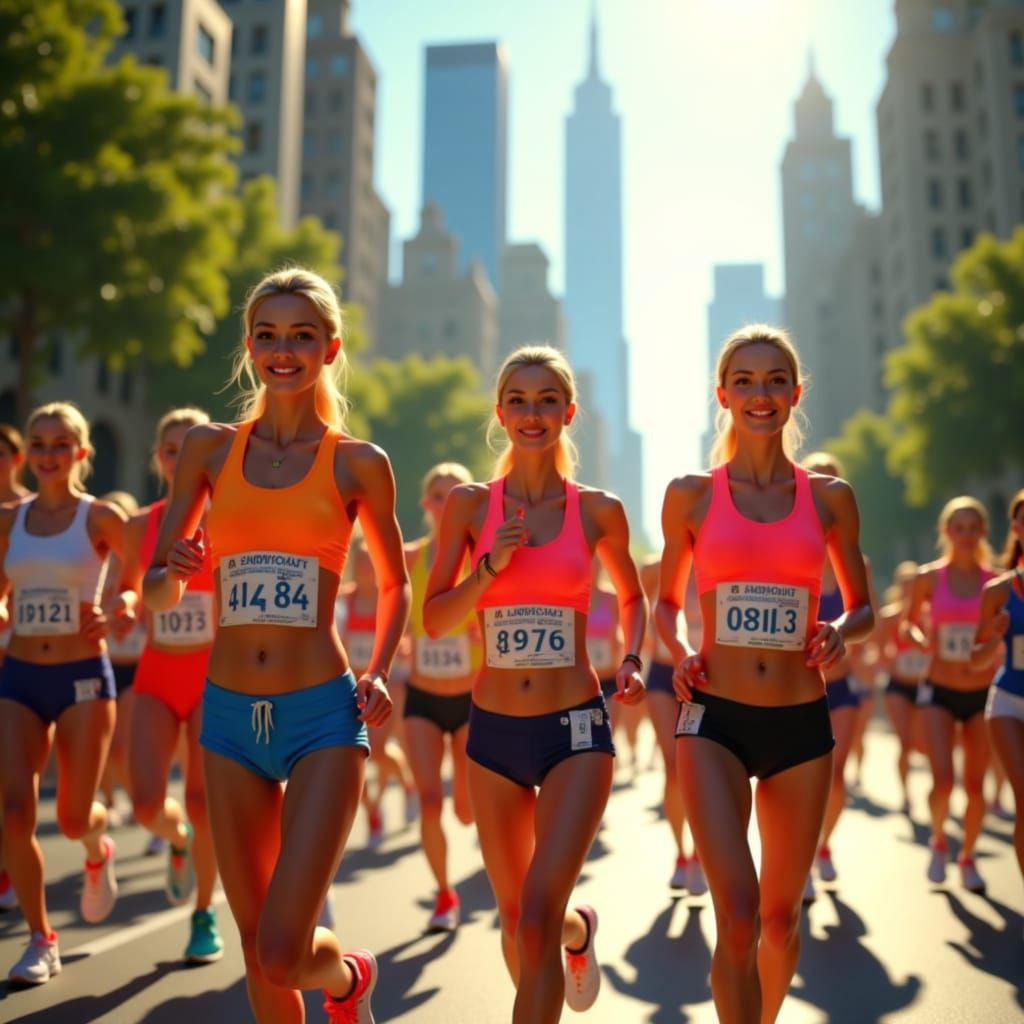 City Marathon Runners in Vibrant Photojournalistic Style