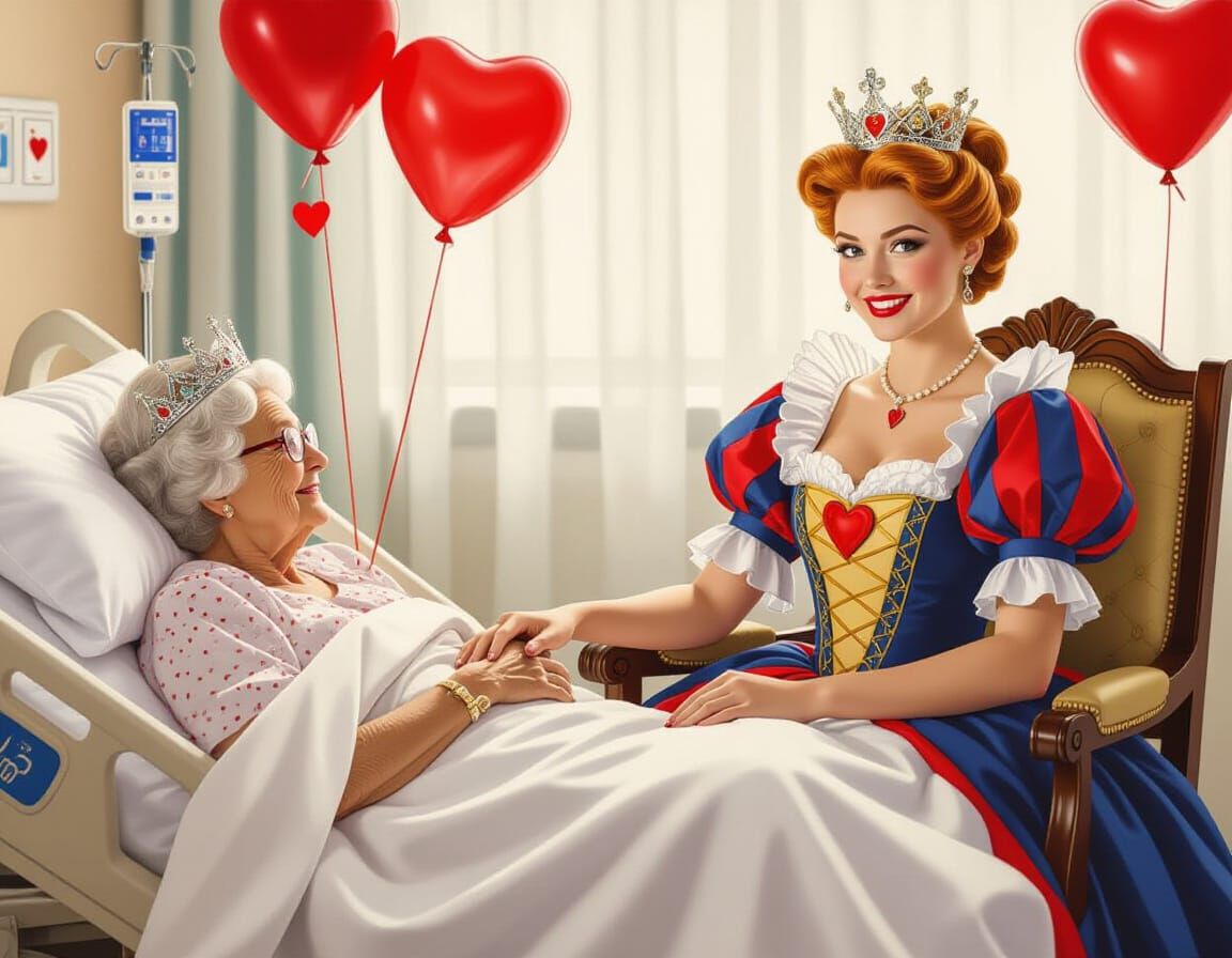 Queen of Hearts Nurse with Heart Balloons in Medieval Fantas...