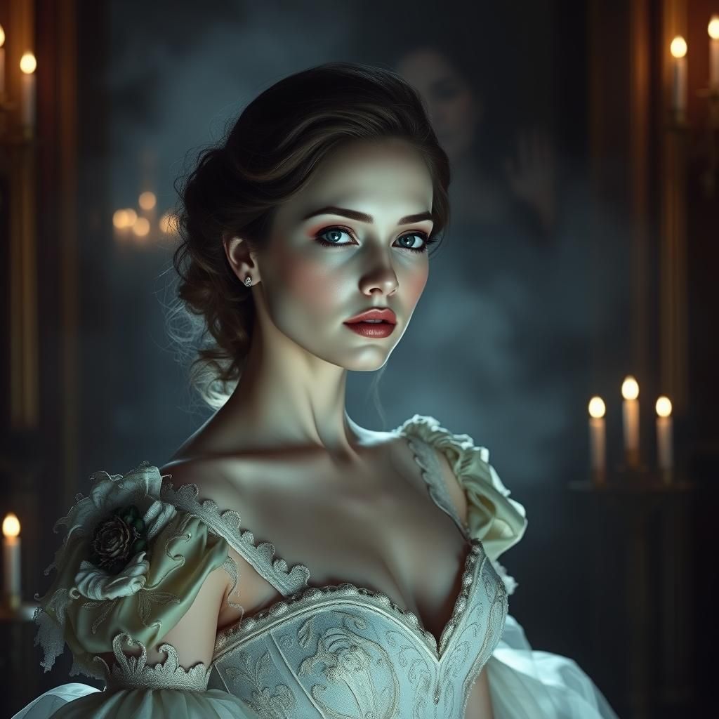 Ominous Whispers: Victorian Woman in Shadow