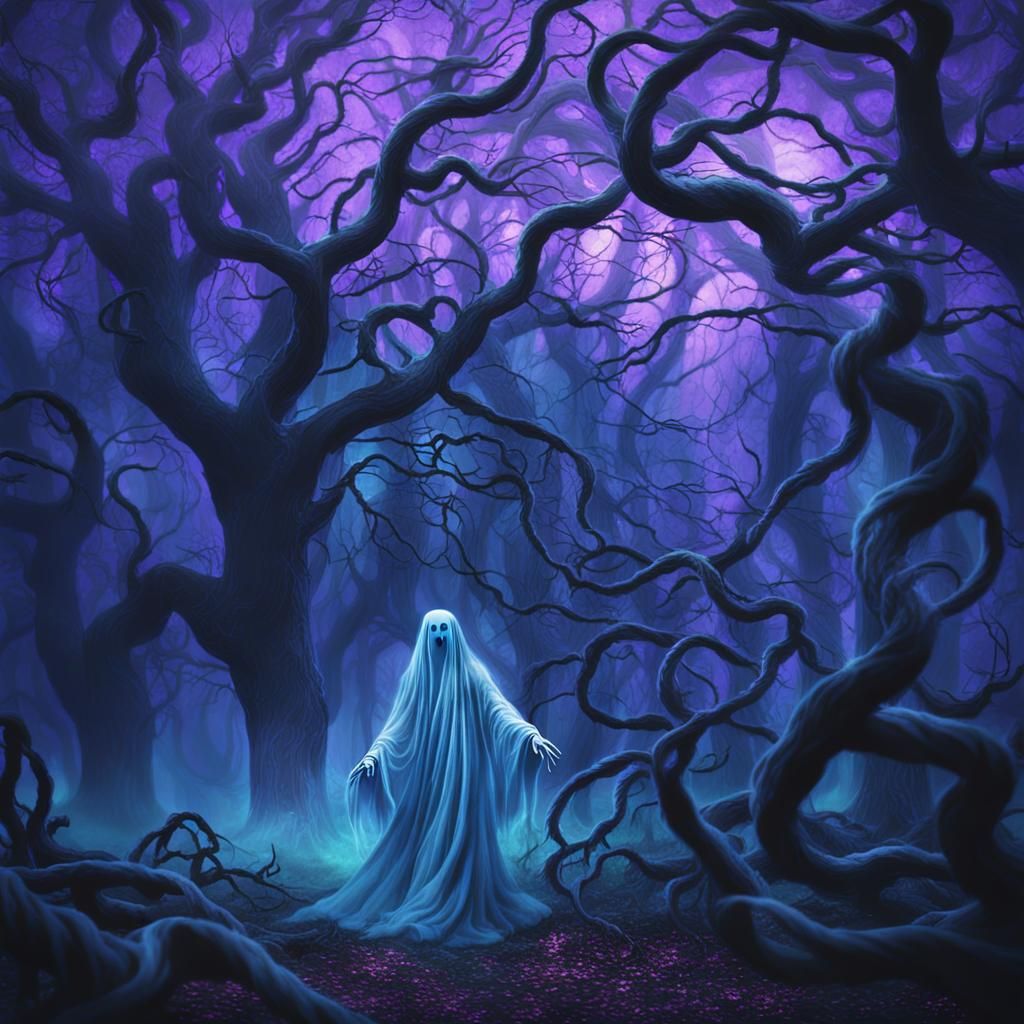 Ghost Haunting Dark Forest in Dark Fantasy Art