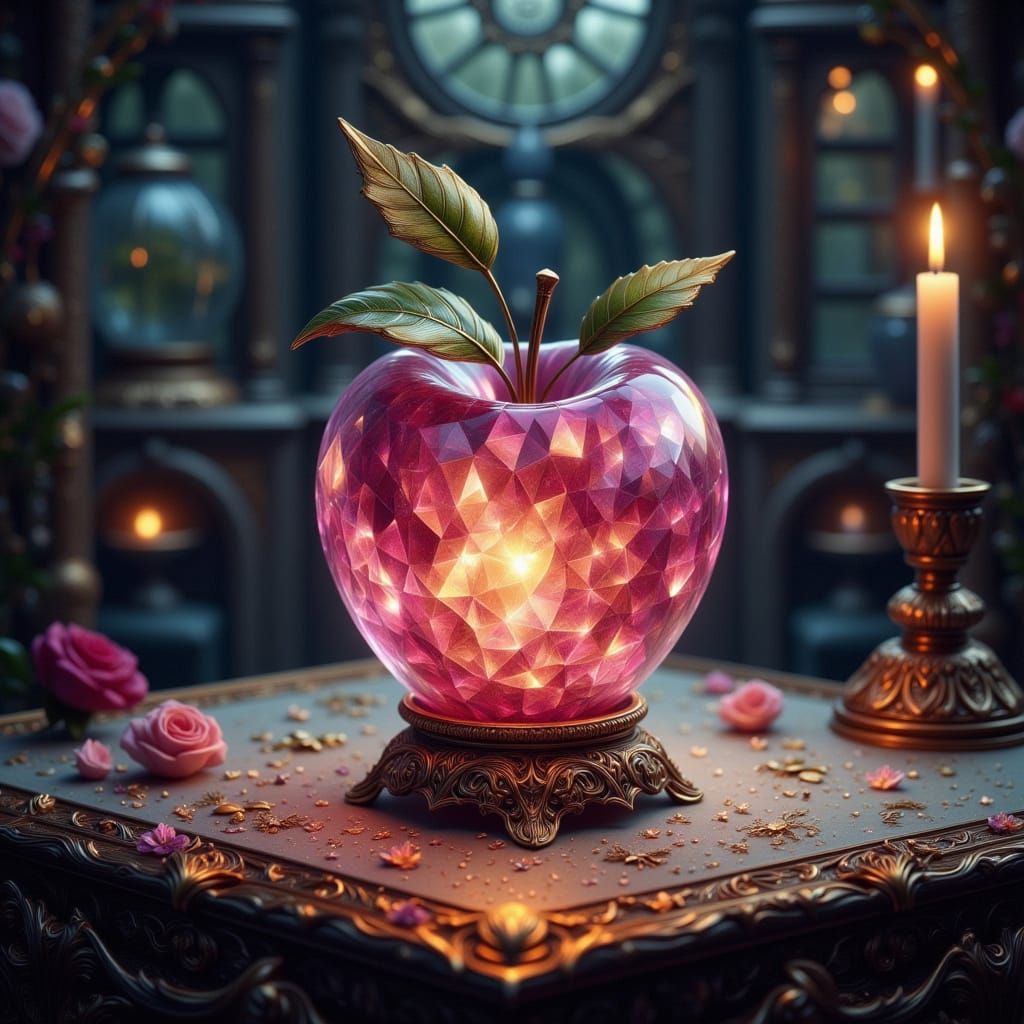 Crystal Apple Prism in Dreamy Library Setting