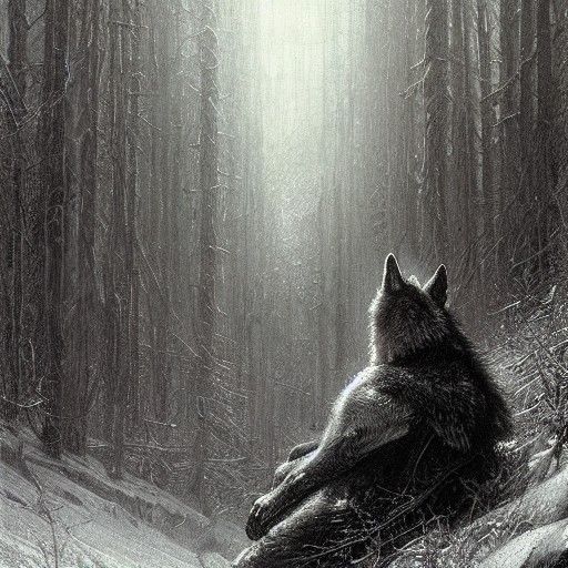 Horror Grey Wolf in Style of Gustave Doré
