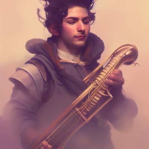 Halfling Bard Portrait in Detailed Splash Art Style
