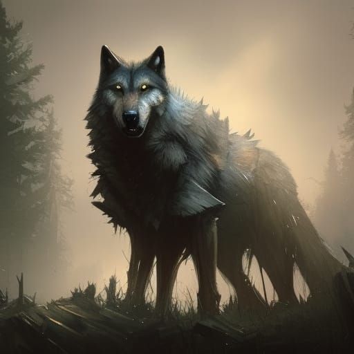 Wolf in Plaid Shirt: Dark Fantasy Concept Art