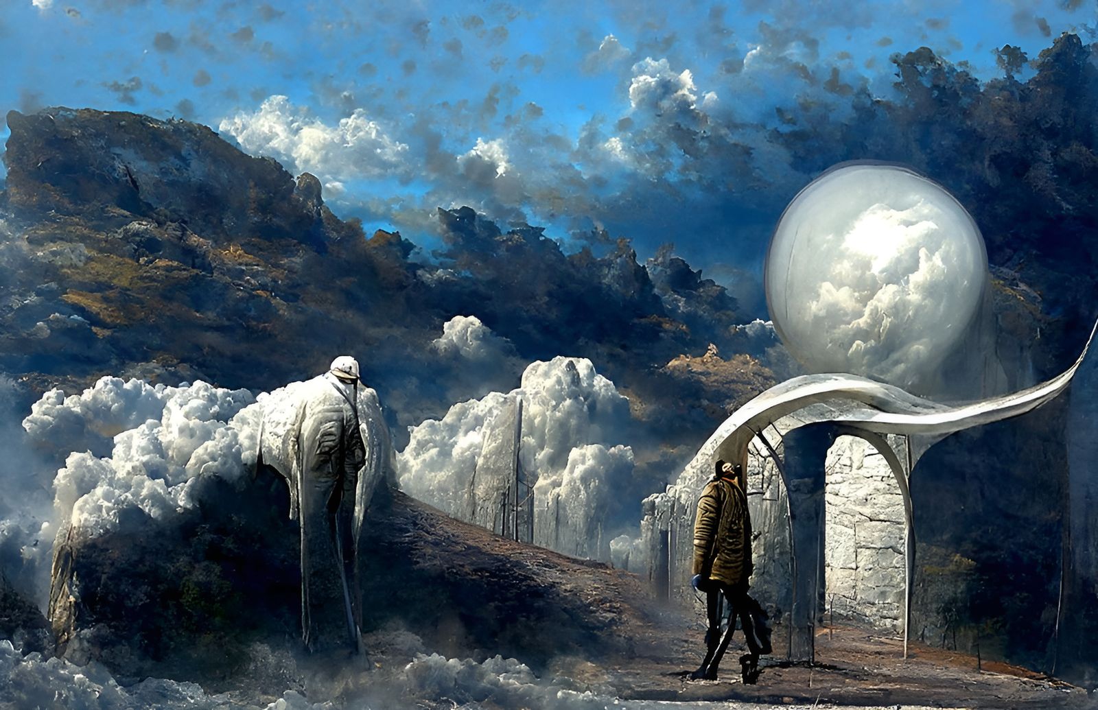 Surreal World Walker Above Chaotic Landscape