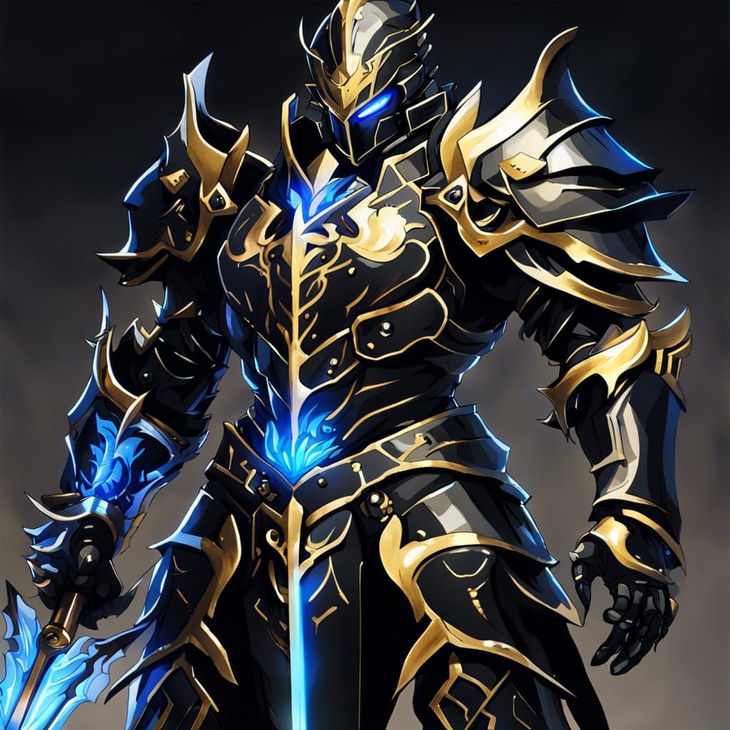 Armored Knight with Glowing Sword, Anime Style