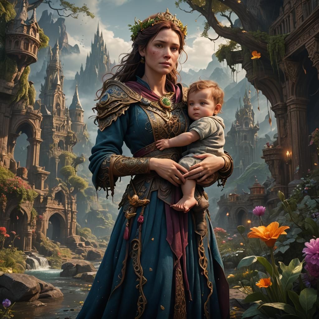 Realistic Motherhood Fantasy Concept Art in Deep Color