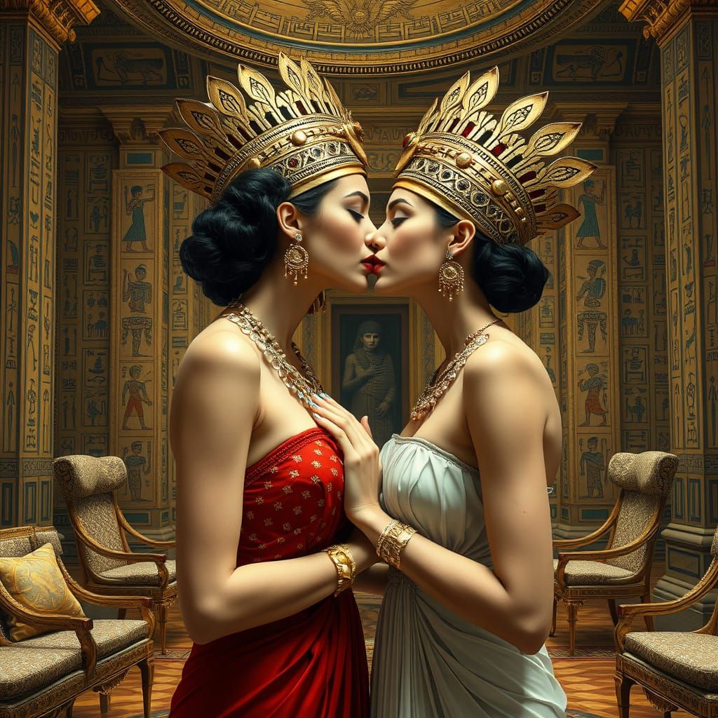Ancient Egyptian Palace Rendezvous in Sensual Artistic Style