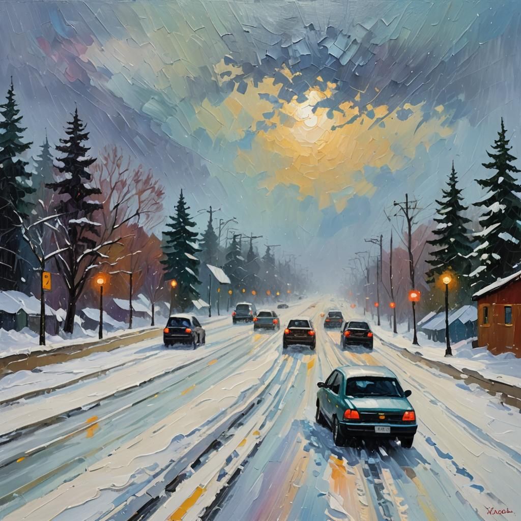 Traffic in a snowstorm