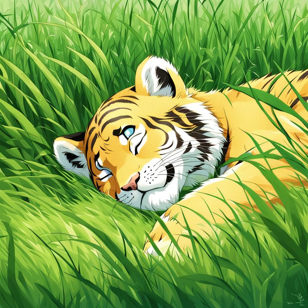 Sleeping Tiger Cub in Anime Style