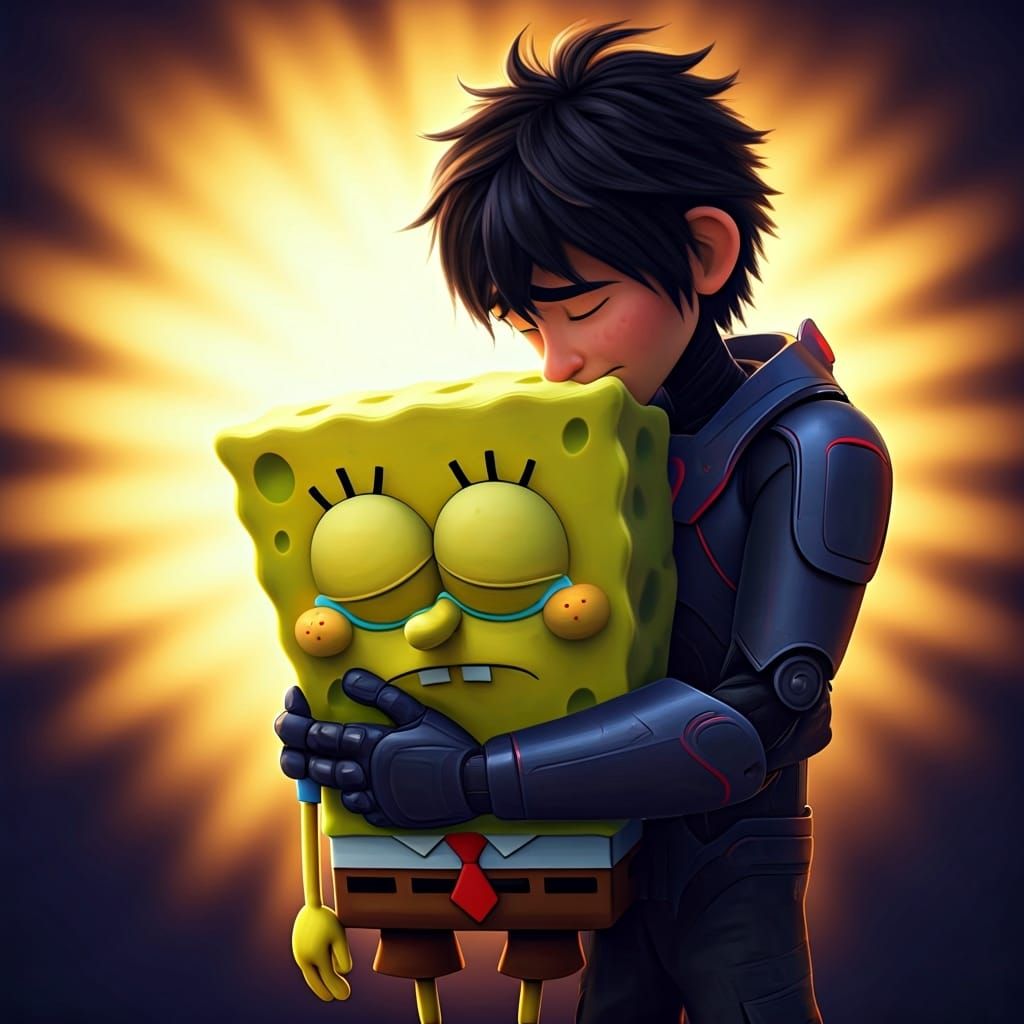 SpongeBob Receives Comfort: A Pixar-Style Scene