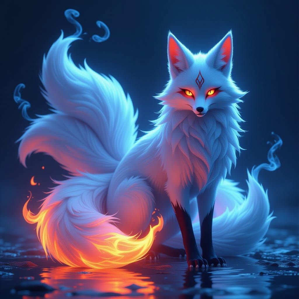 Kitsune Spirit Ablaze in Ethereal Flames