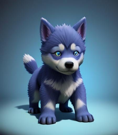 Adorable Blue Husky Puppy as 3D Digital Art