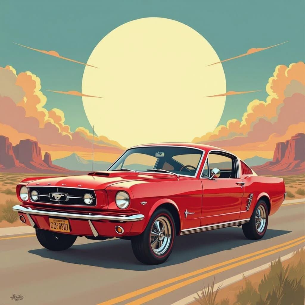 1964 Mustang with Surreal Portrait and Airbrushed Landscape