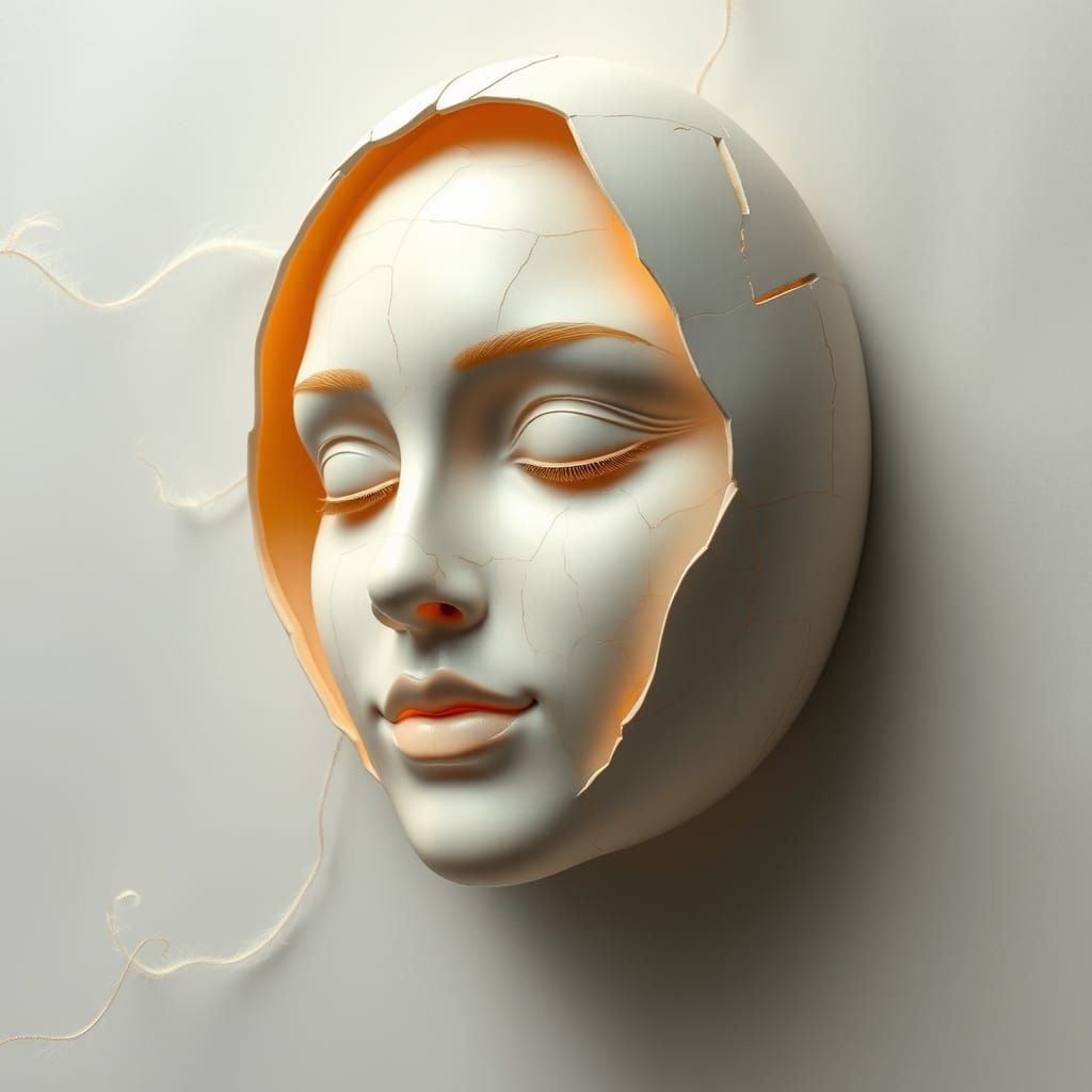 Surreal egg-shaped face,