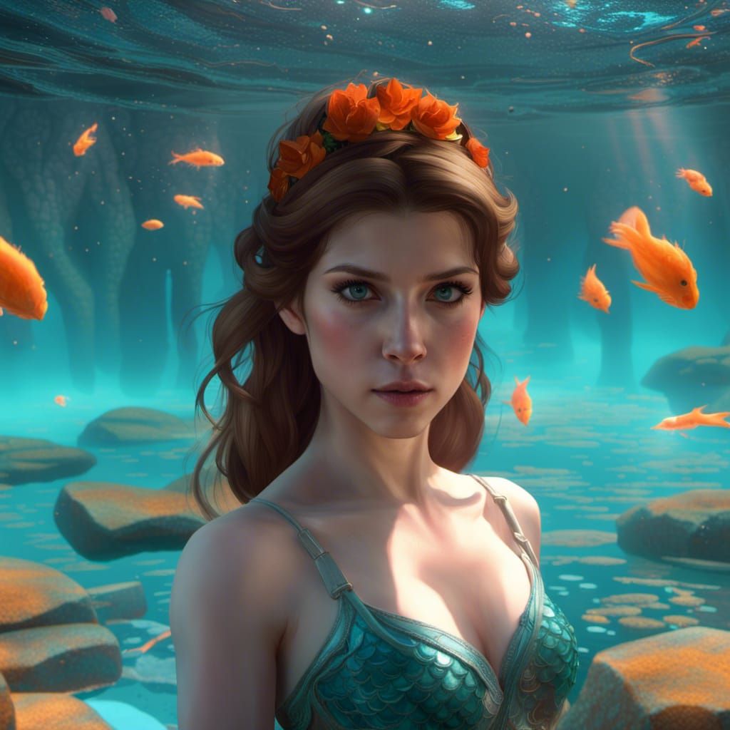 Anna Kendrick as Mermaid, Hyperdetailed Concept Art