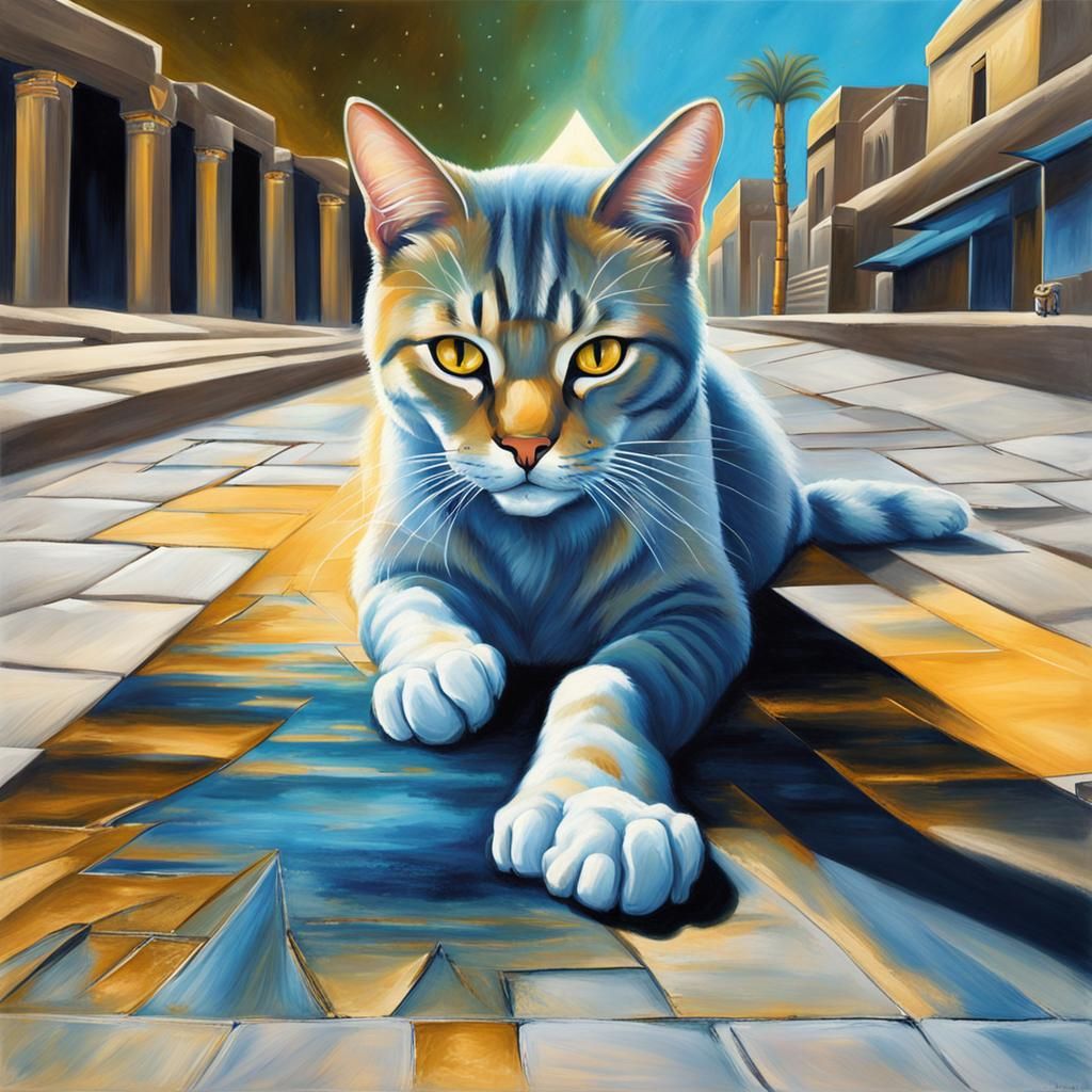 Cat Meets Sekhmet in Ancient Egyptian Pyramid