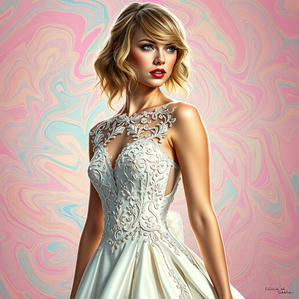 Celebrity in Avant-Garde Wedding Gown, Splash Art Style