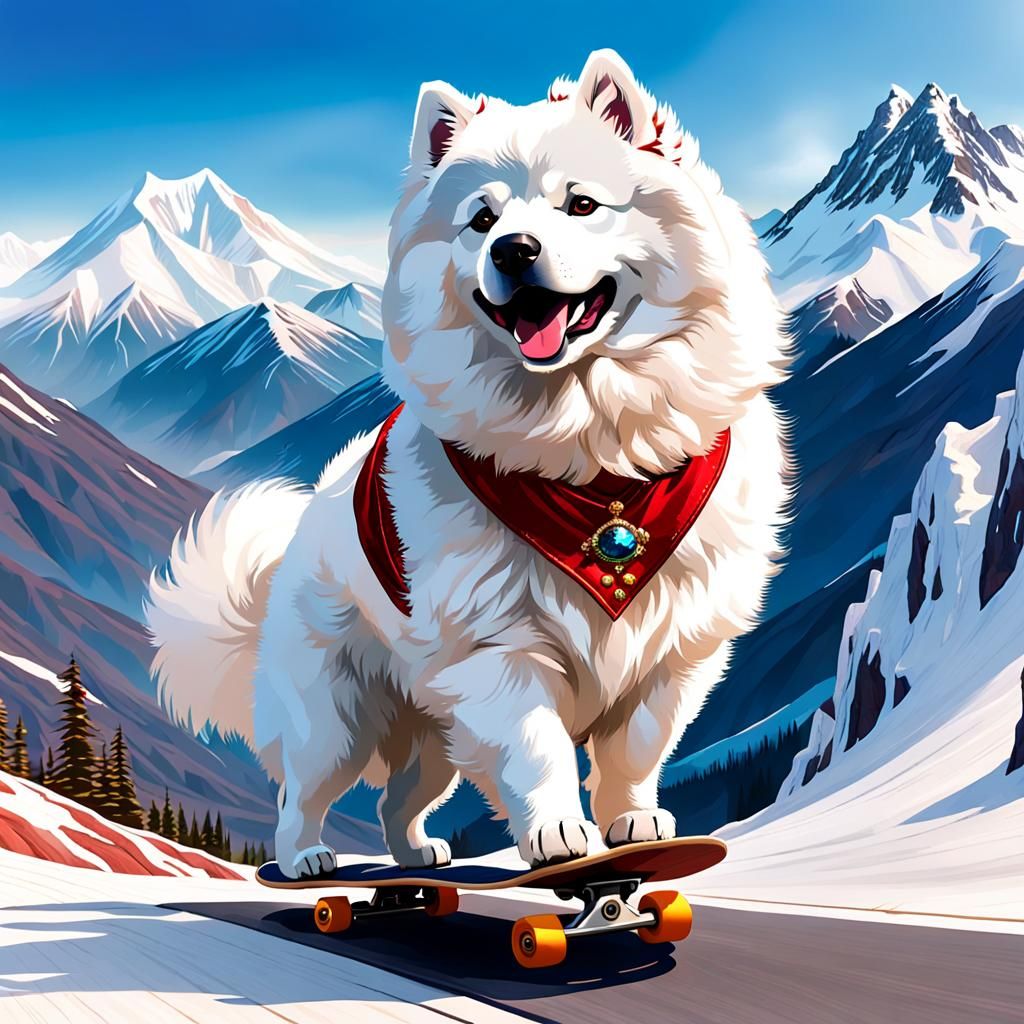 Samoyed on Skateboard in Action Sport Screenshot