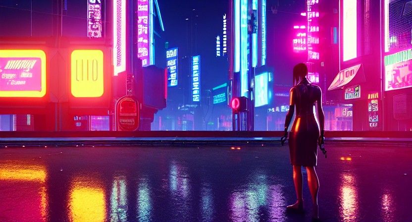 Cyberpunk Cityscape with Neon and Rain